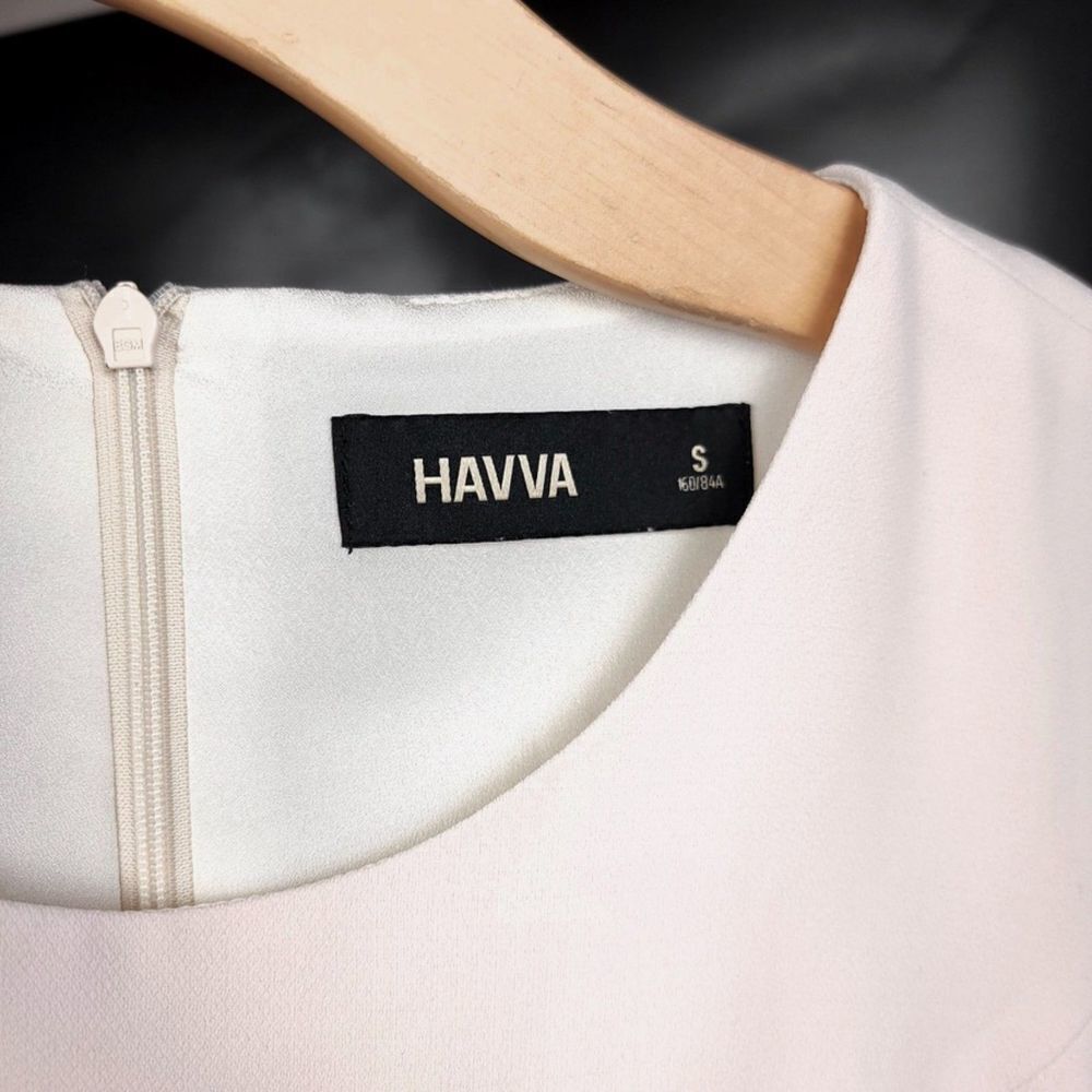 Havva Military Tailored Asymmetric Pleated Sheath Dress Cream Gold Minimal Small — image 2 of 8